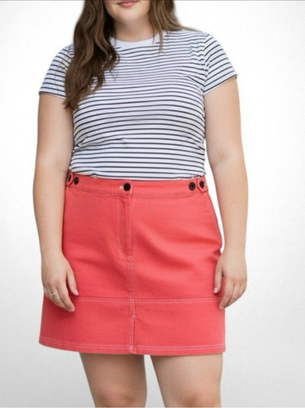 Wildfang Coral Mini Button-Waist A-Line Skirt